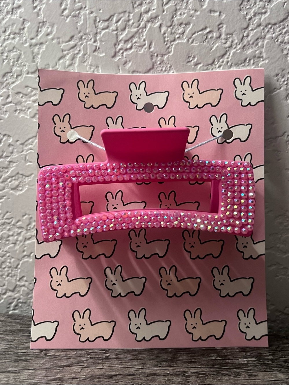 Handmade Iridescent Rhinestone Rectangle Claw Clip Adult Size Pink Sparkle Clip